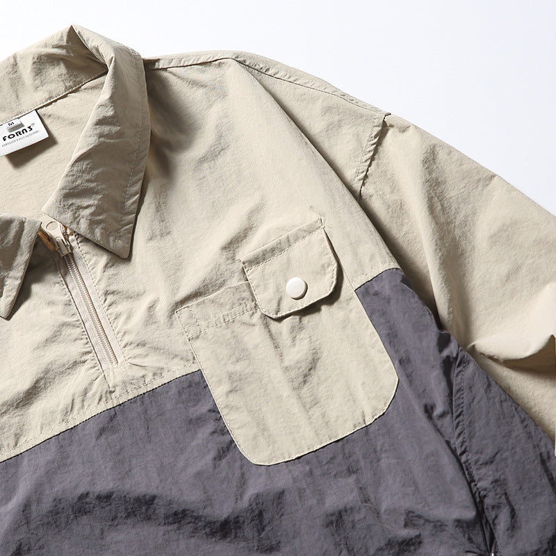 韓国ファッション SELCA-Patchwork Half Pocket Decoration Lapel Sweatshirt-mselca2024ss-091-012