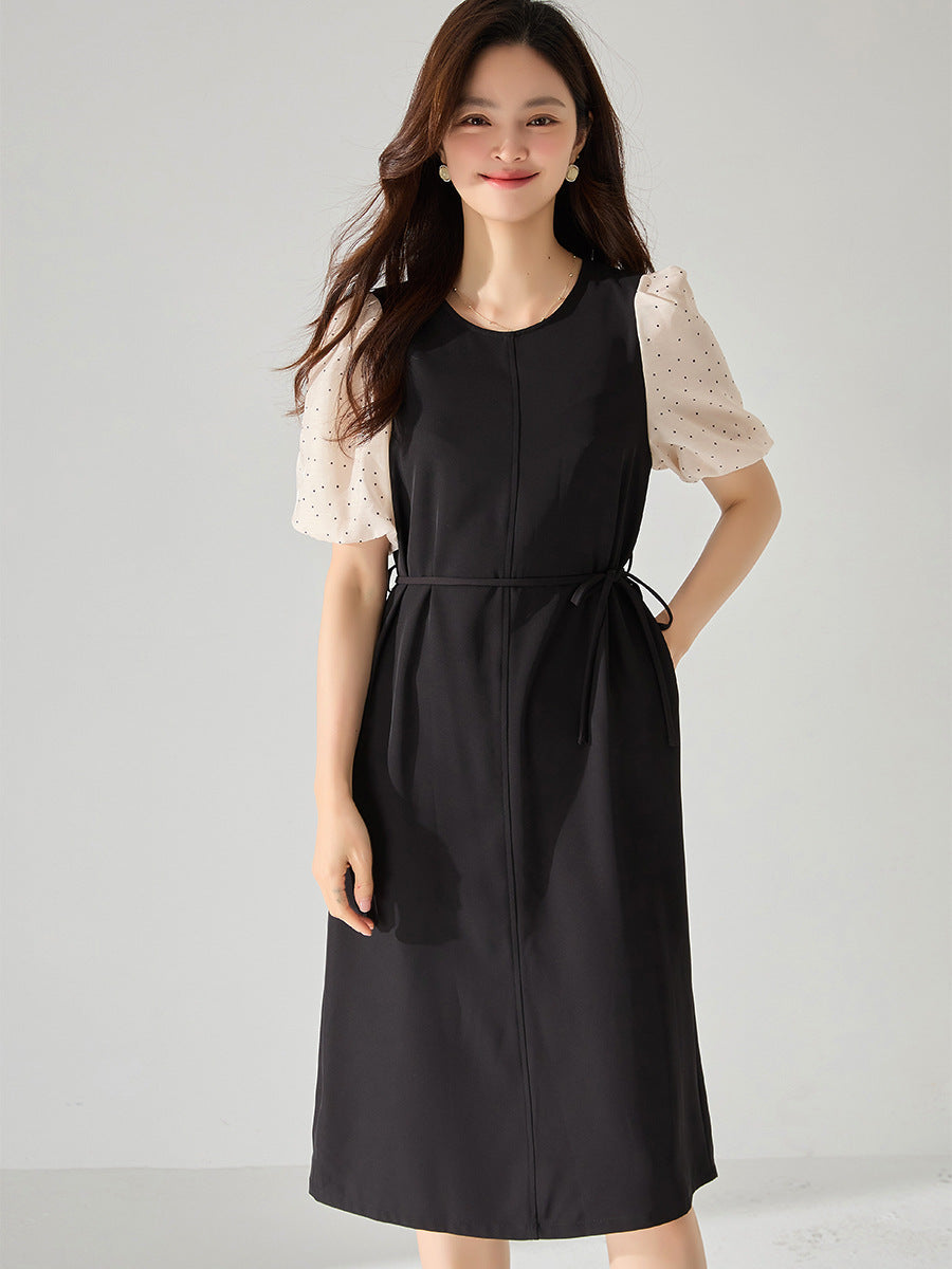 韓国ファッション SELCA-ウエストリボンパフスリーブワンピース-2024ss-86-03
