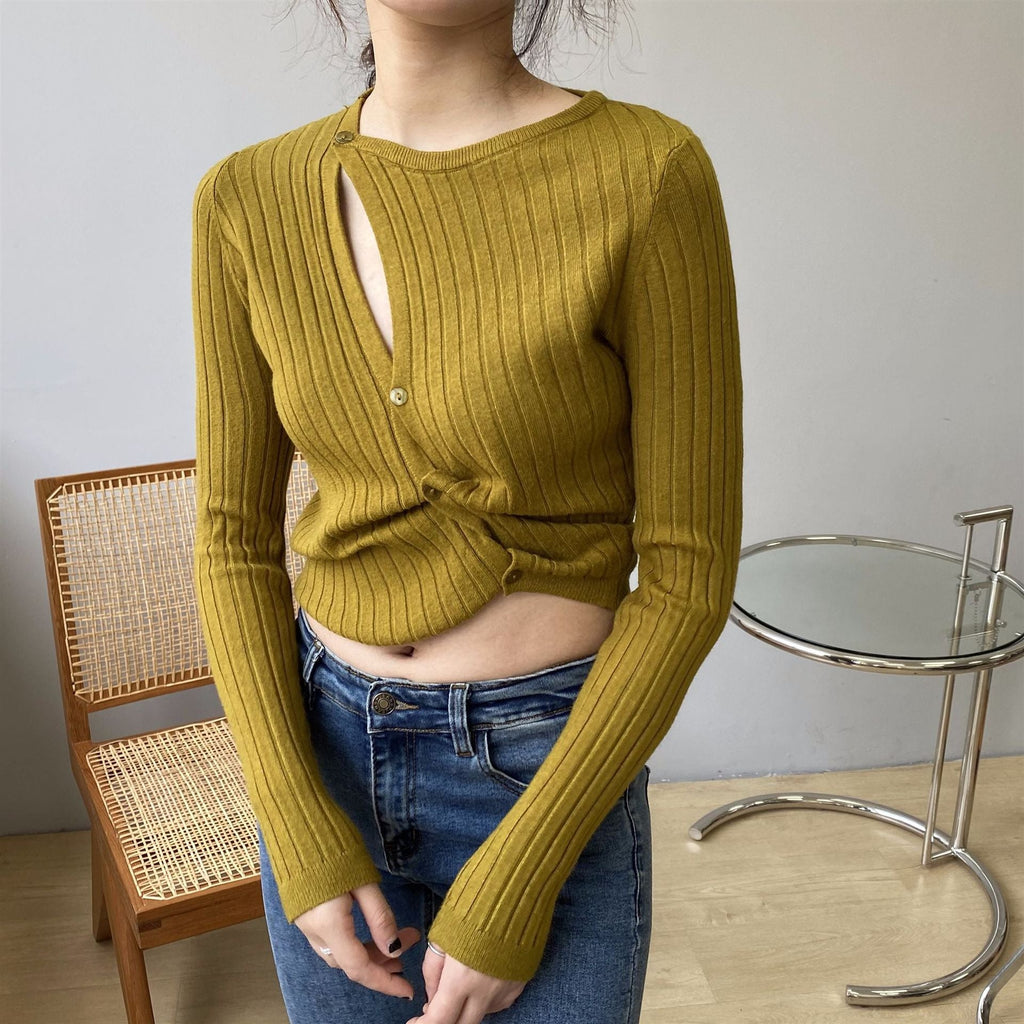 韓国ファッション SELCA-アシメニットカーディガン-2024ss-tp37-017