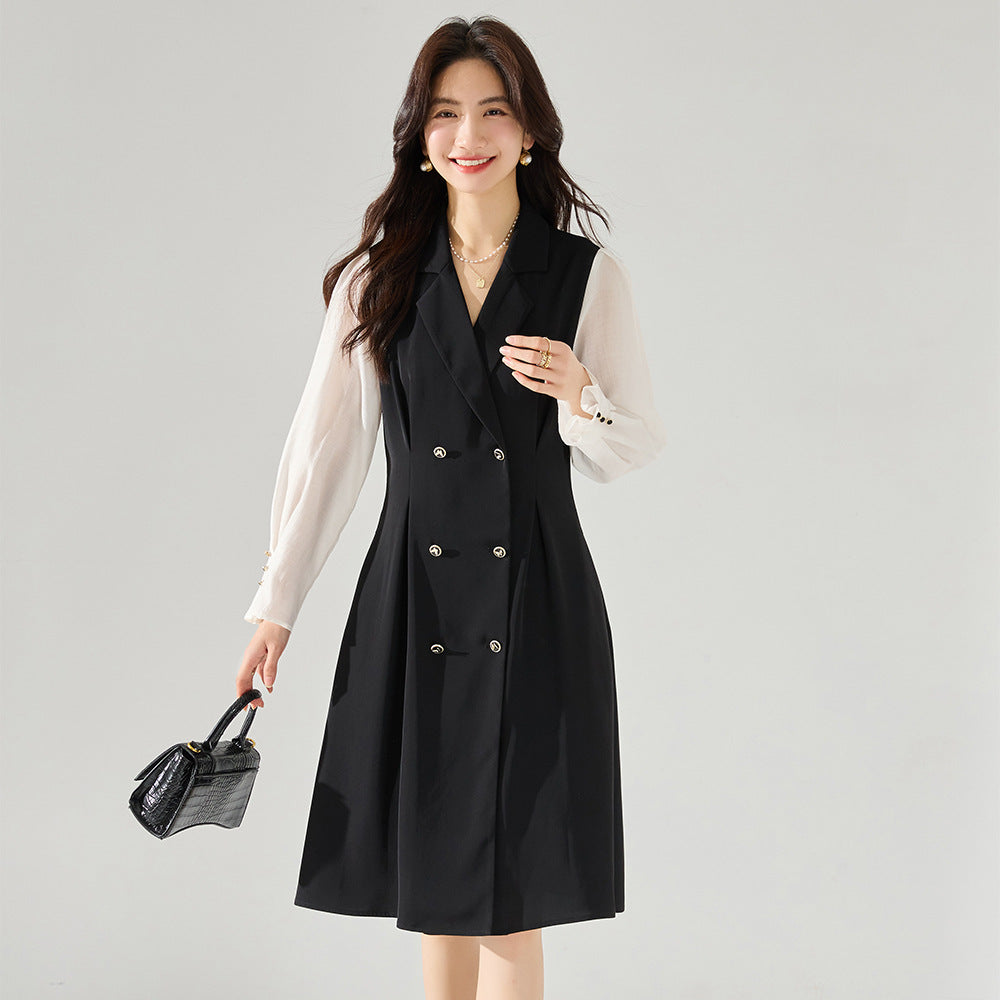 韓国ファッション SELCA-異素材ダブルボタンワンピース-2024ss-85-01