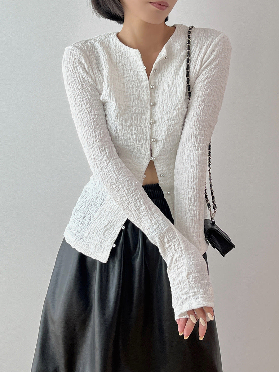 韓国ファッション SELCA-パールボタンタイトカーディガン-2024ss-0059-07