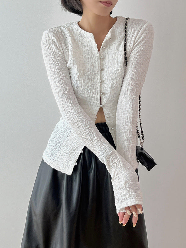 韓国ファッション SELCA-パールボタンタイトカーディガン-2024ss-0059-07