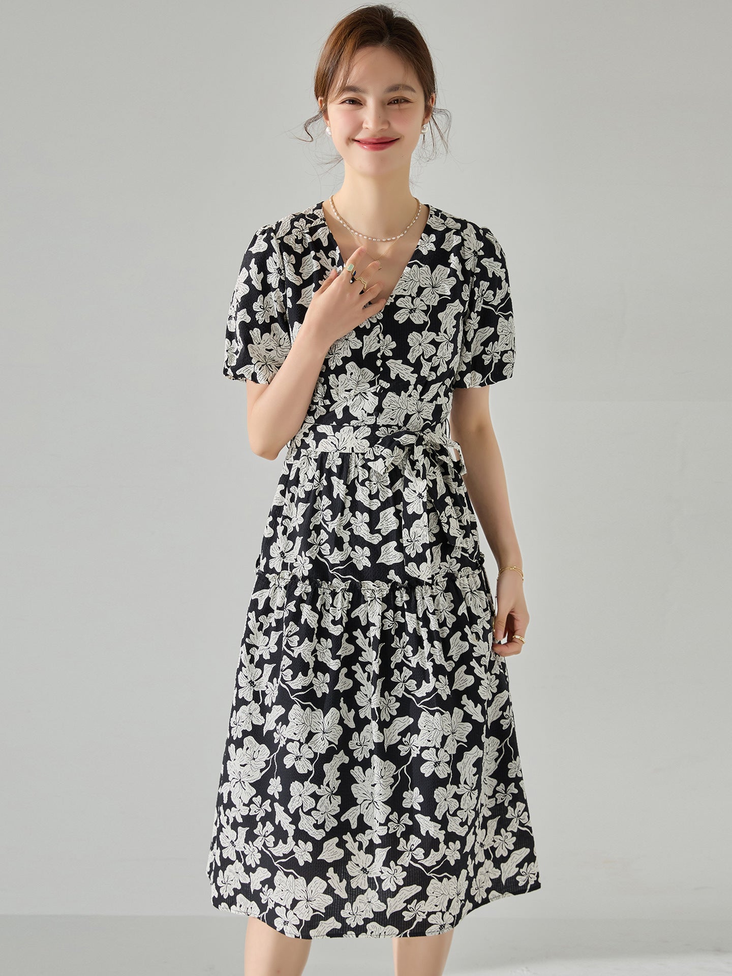 韓国ファッション SELCA-フレンチヘップバーンスタイルウエストドレス-2024ss-143-02