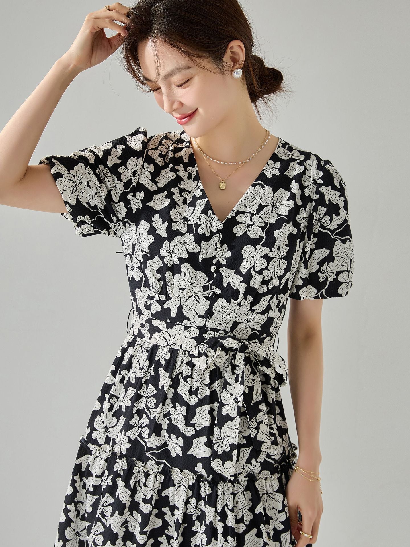 韓国ファッション SELCA-フレンチヘップバーンスタイルウエストドレス-2024ss-143-01