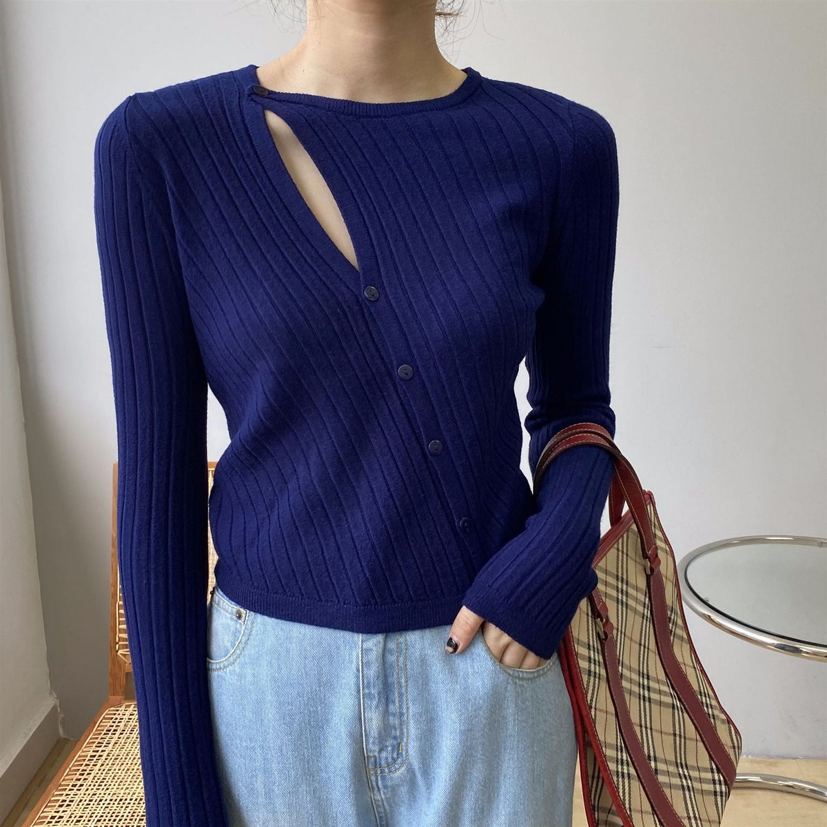 韓国ファッション SELCA-アシメニットカーディガン-2024ss-tp37-02