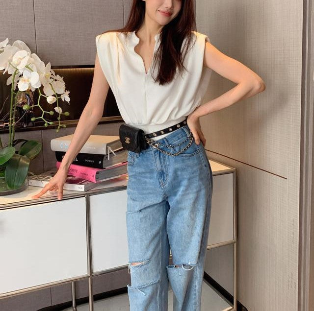 韓国ファッション SELCA-ノースリーブvネックトップス-2024ss-0057-06