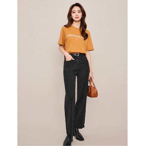 韓国ファッション SELCA-ハイエンドテンペラメントオールマッチエンブロイダリーレターTシャツメス 2024 春半袖トップレディース 1F1902891-2024ss-186-03