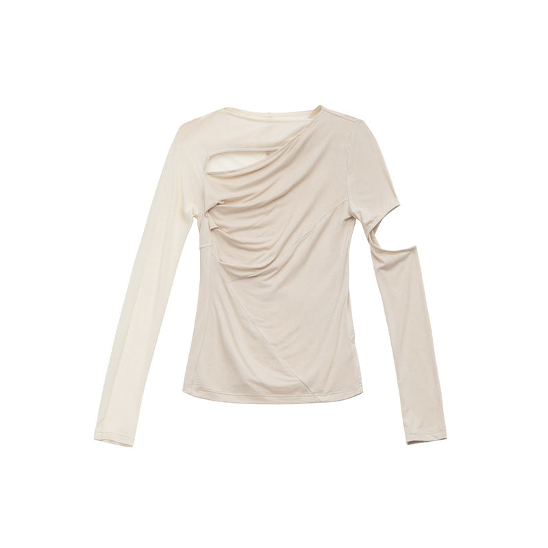 韓国ファッション SELCA-異素材アシメントリーシアートップス-2024ss-0039-012