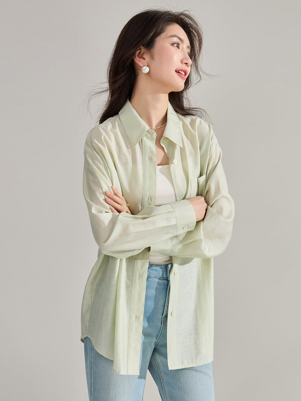 韓国ファッション SELCA-シアーカラーシャツ-2024ss-110-02