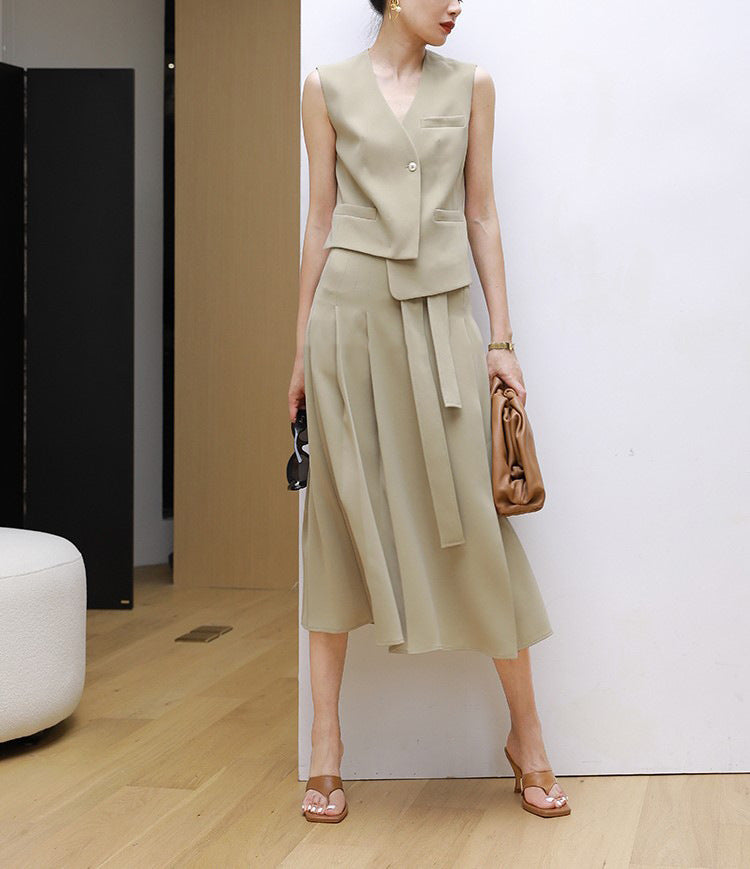 韓国ファッション SELCA-アシメジレセットアップ-2024ss-0068-011