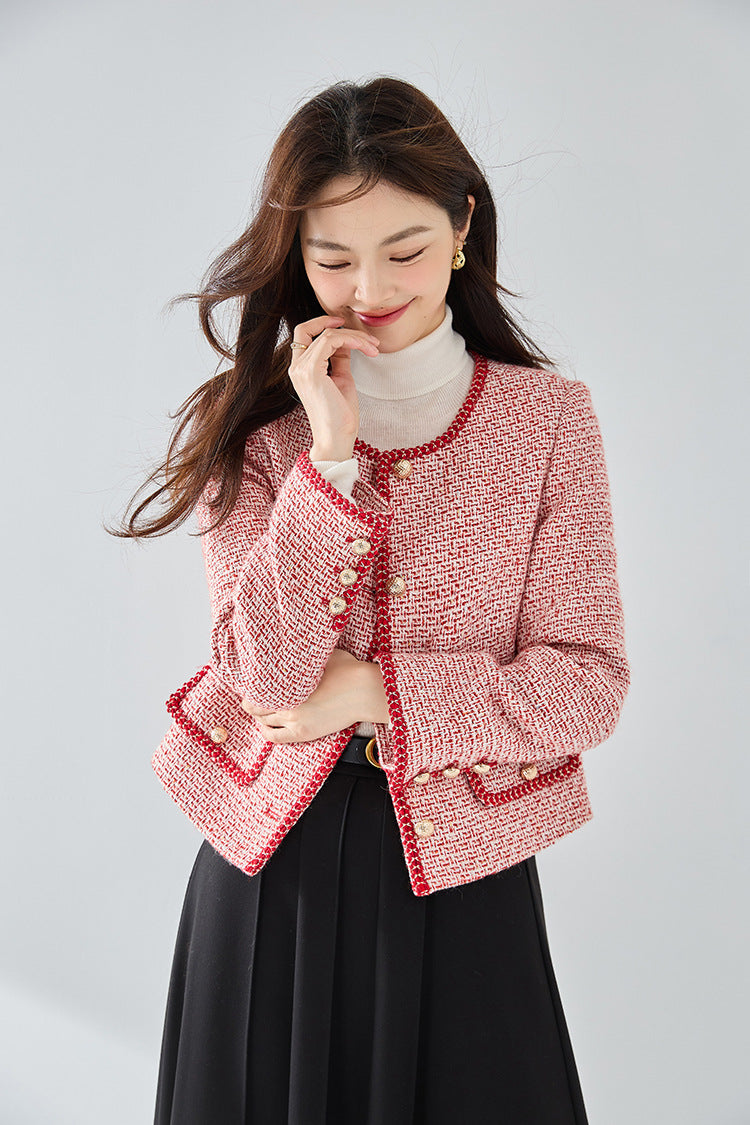 韓国ファッション SELCA-フレンチレッドパイピングツイードジャケット-2024ss-ou30-05