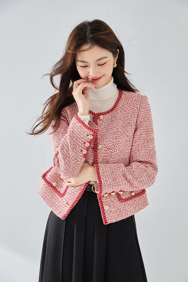 韓国ファッション SELCA-フレンチレッドパイピングツイードジャケット-2024ss-ou30-05
