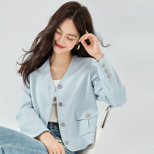 韓国ファッション SELCA-Vネックショートジャケット-2023aw-ou1-04