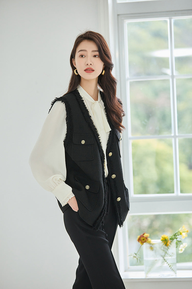 韓国ファッション SELCA-ブラックツイードジレ-2023aw-ot30-010