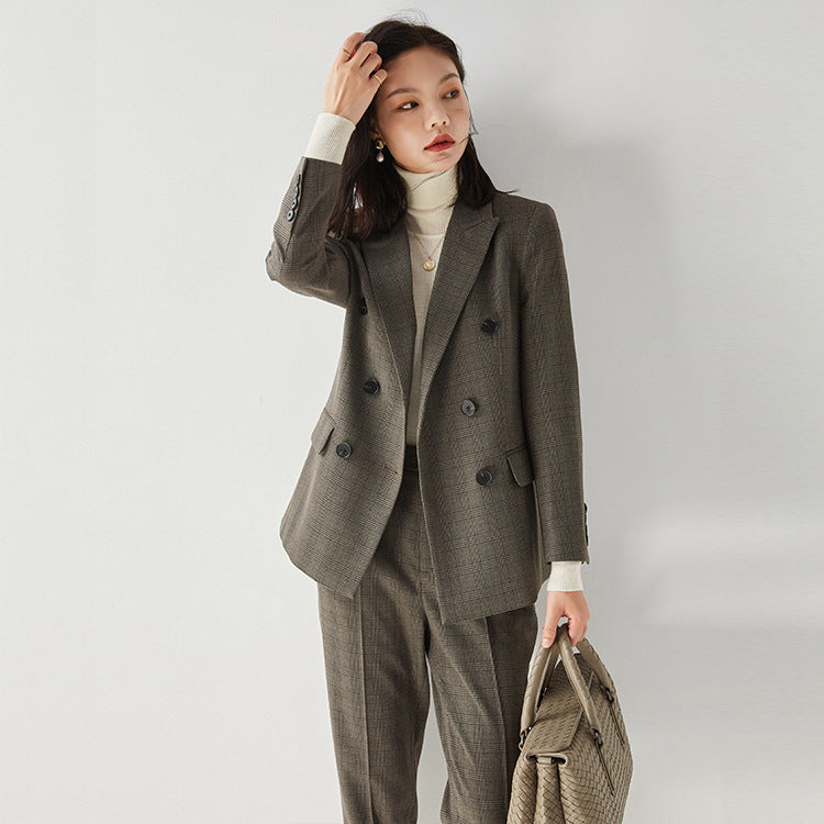 韓国ファッション SELCA-チェック柄ダブルブレストセットアップ(パンツ)-2023aw-ot2-03