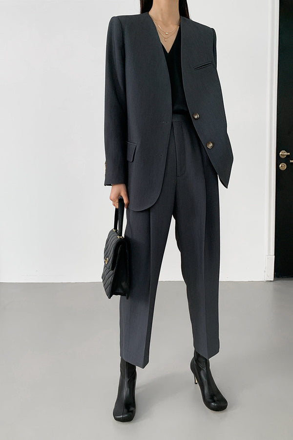 韓国ファッション SELCA-ノーカラーグレーセットアップ-2024ss-0017-022
