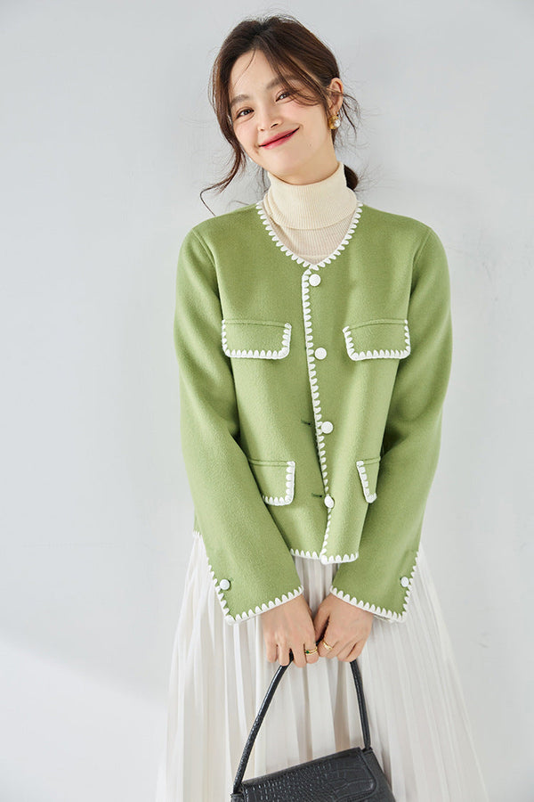 韓国ファッション SELCA-コントラストカラーウールショートジャケット-2024ss-ou28-016