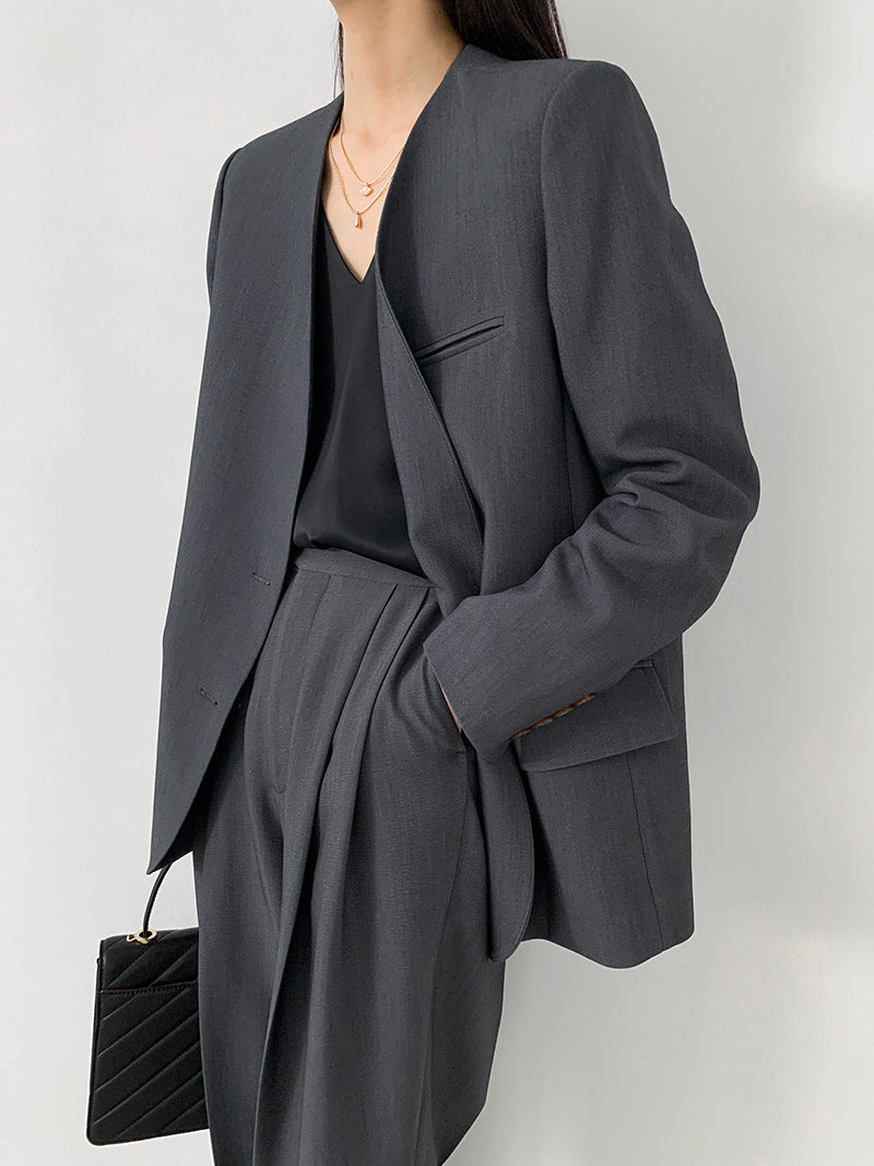 韓国ファッション SELCA-ノーカラーグレーセットアップ-2024ss-0017-019