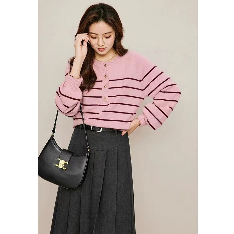 韓国ファッション SELCA-ボーダーニットトップス-2024ss-tp33-03