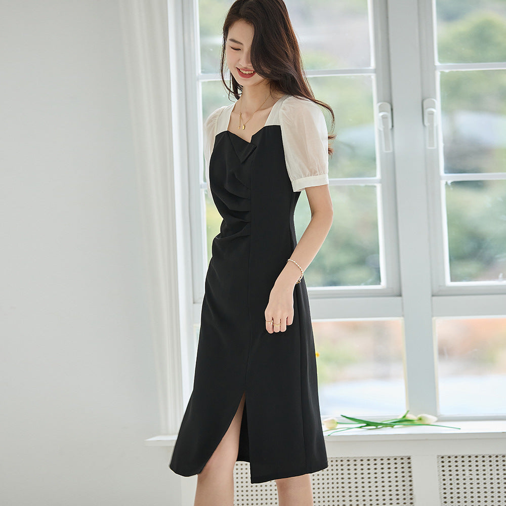 韓国ファッション SELCA-ラウンドネックバイカラードレス-2024ss-92-03