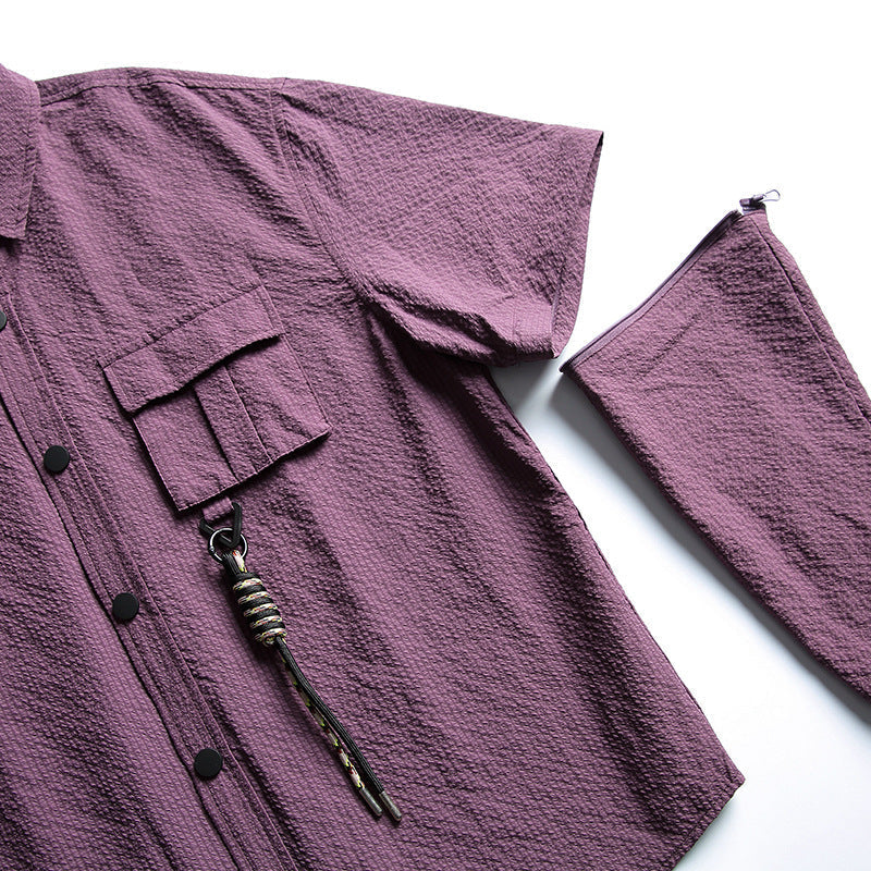 韓国ファッション SELCA-Nylon waterproof detachable sleeve shirt shirt-mselca2024ss-080-013