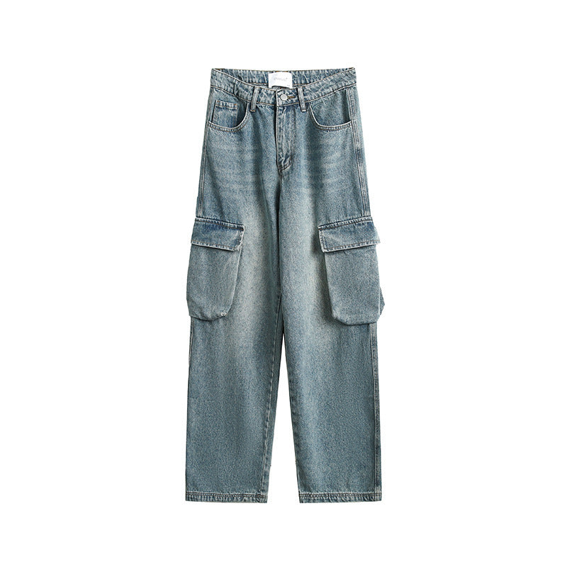 韓国ファッション SELCA-Washed jeans men's 3D pocket decoration straight length pants-mselca2024ss-019-01