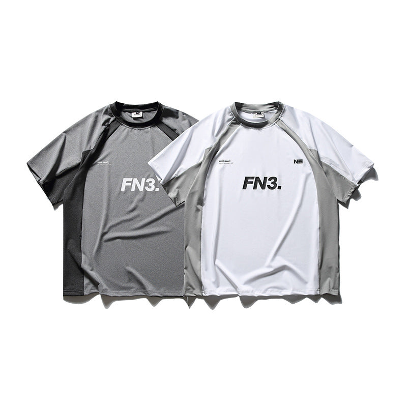 韓国ファッション SELCA-FORN3 2024夏新作アメリカントレンドルーズ半袖トップデザインコントラストカラーパッチワークカップルTシャツ-mselca2024ss-0134-05