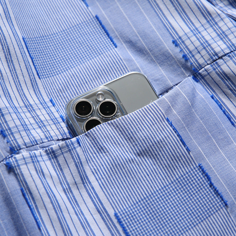 韓国ファッション SELCA-patchwork blue shirt-mselca2024ss-041-010