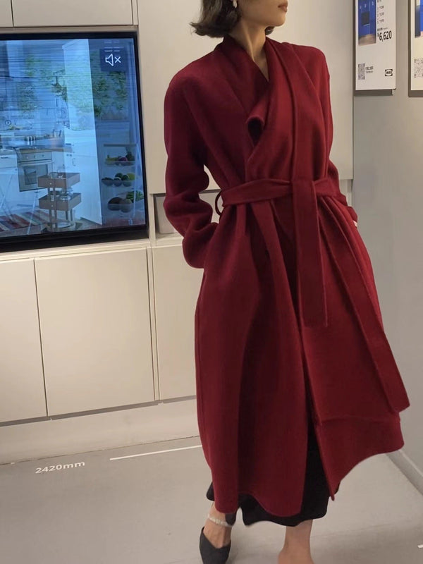 韓国ファッション SELCA-スカーフ風ダブルボタンロングコート-2023aw-ou44-017