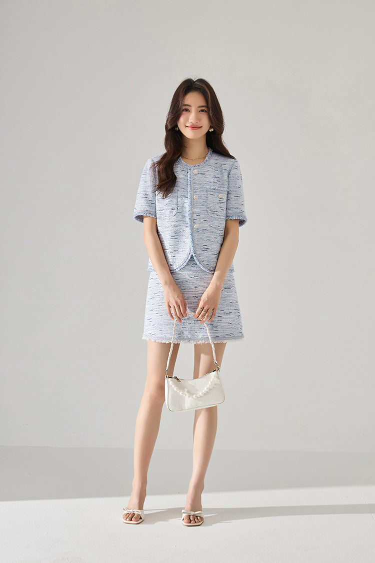 韓国ファッション SELCA-ブルーツイードショートジャケット-2024ss-156-013
