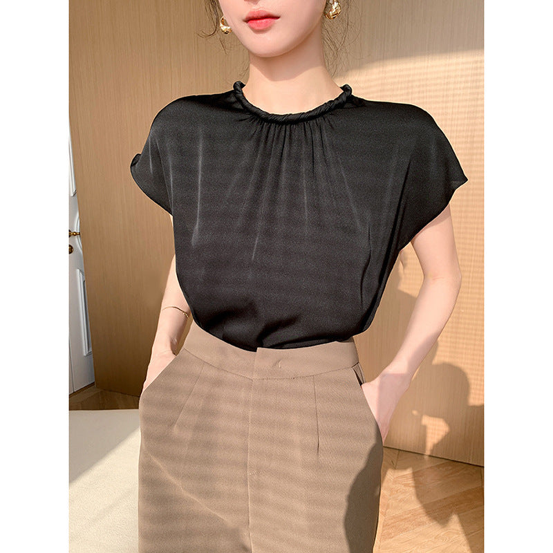 韓国ファッション SELCA-サテンハーフブラウス-2024ss-0044-013