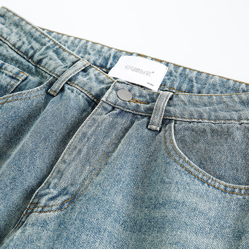 韓国ファッション SELCA-Washed jeans men's 3D pocket decoration straight length pants-mselca2024ss-019-03