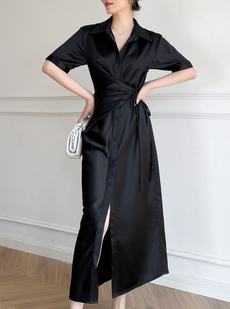 韓国ファッション SELCA-ウエストマークサテンワンピース-2023ss-op-013