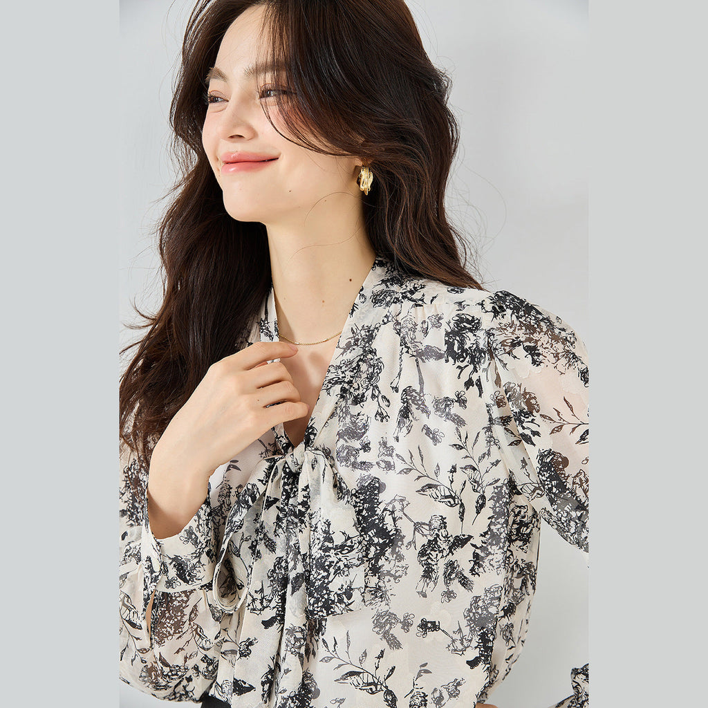韓国ファッション SELCA-リーフ柄シフォントップス-2024ss-tp1-03