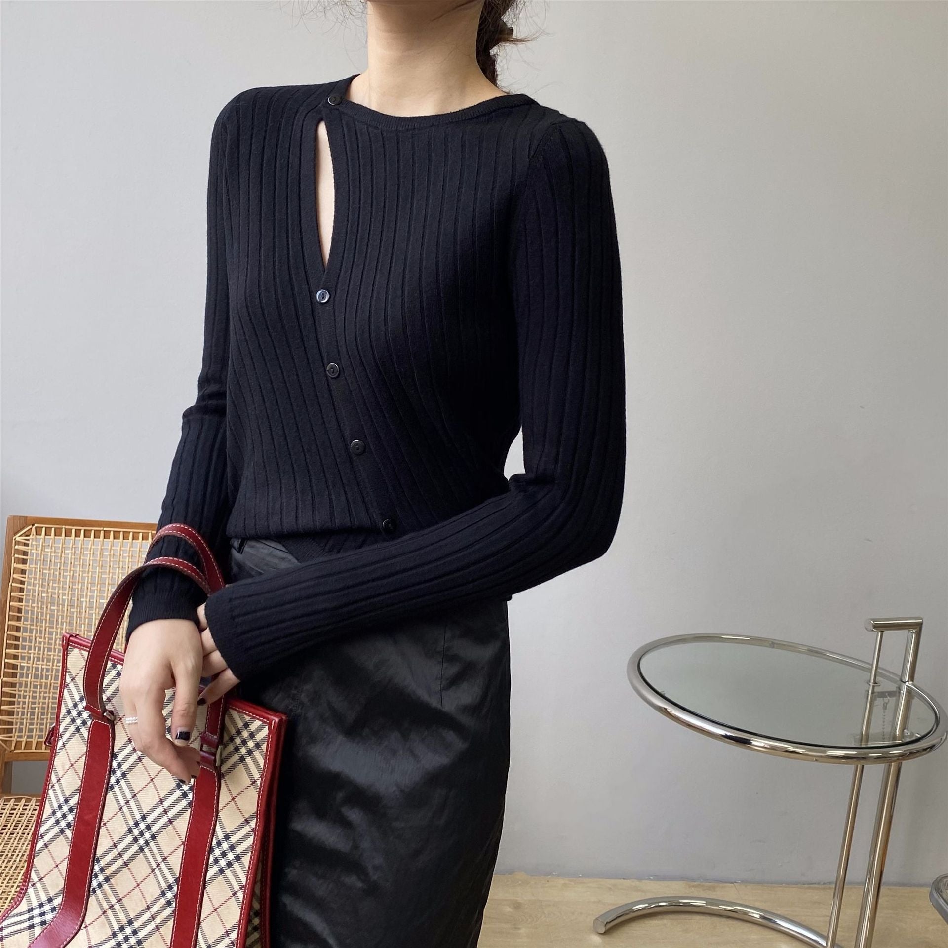 韓国ファッション SELCA-アシメニットカーディガン-2024ss-tp37-027