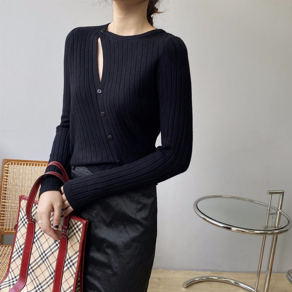 韓国ファッション SELCA-アシメニットカーディガン-2024ss-tp37-027