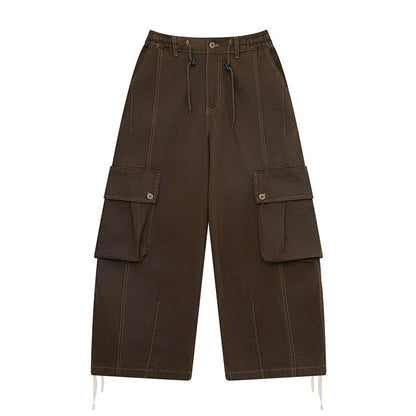 Retro big pocket straight work pants