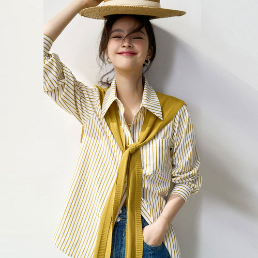 韓国ファッション SELCA-ストライプシャツ&カーディガンセット-2024ss-88-01