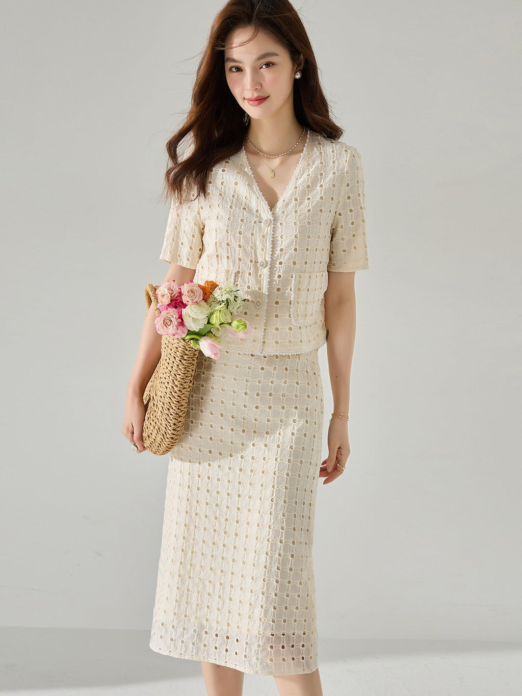 韓国ファッション SELCA-レースセットアップスーツ(トップス)-2024ss-193-05