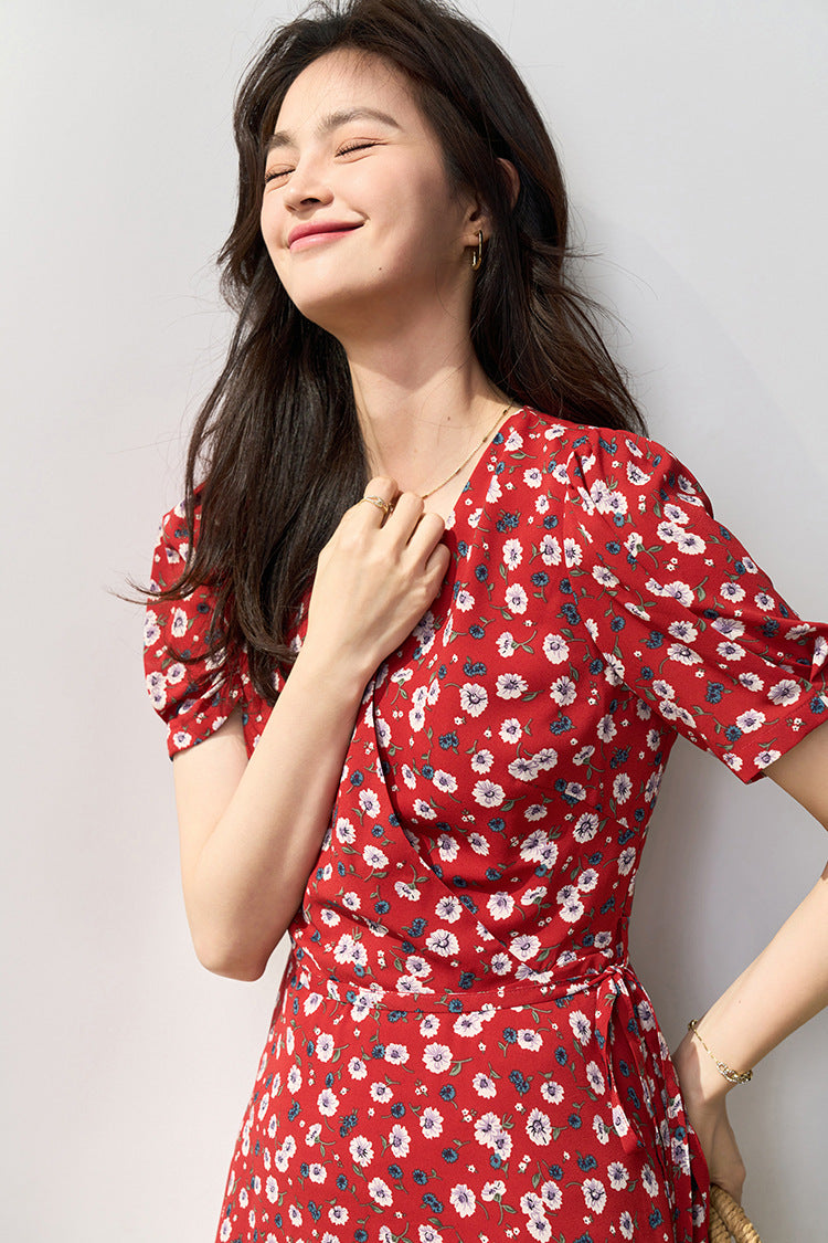韓国ファッション SELCA-フラワーレッドシフォンワンピース-2024ss-154-06