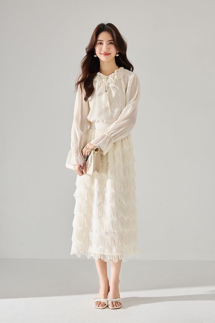 韓国ファッション SELCA-フェザーシルクフリンジスカート-2024ss-137-09