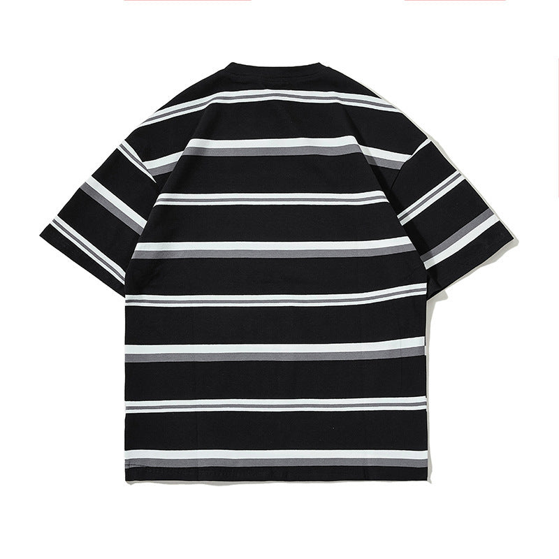 韓国ファッション SELCA-FORN3 2024夏新作ユニセックスオールマッチクラシックカジュアル半袖Tシャツメンズトレンディストライプラウンドネックトップ-mselca2024ss-0131-04