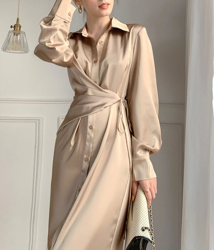 韓国ファッション SELCA-ウエストマークサテンワンピース-2023ss-op-016