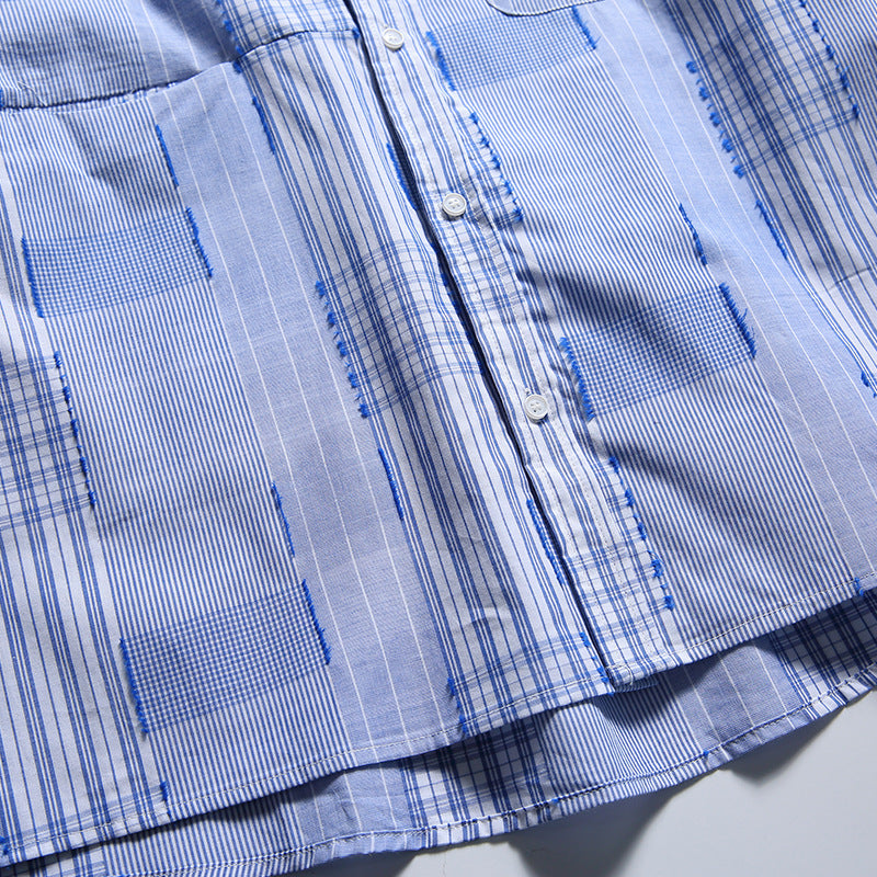韓国ファッション SELCA-patchwork blue shirt-mselca2024ss-041-016