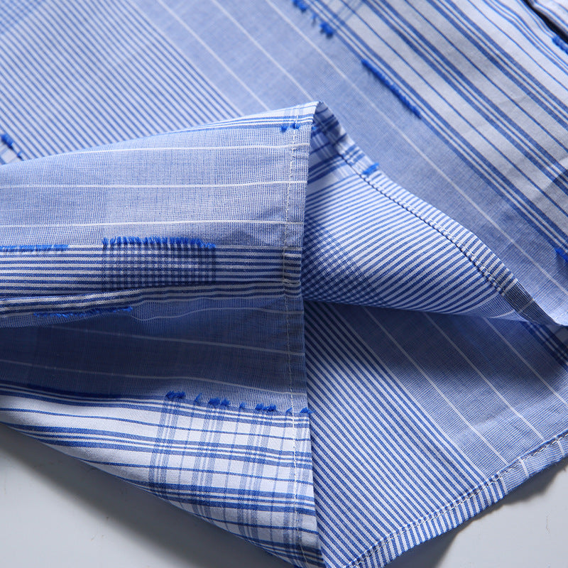 韓国ファッション SELCA-patchwork blue shirt-mselca2024ss-041-018