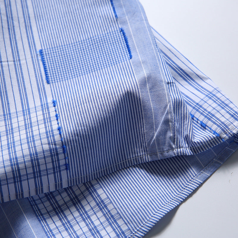 韓国ファッション SELCA-patchwork blue shirt-mselca2024ss-041-017