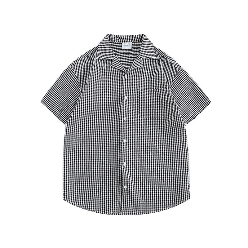 韓国ファッション SELCA-American retro check short sleeve shirt-mselca2024ss-98-02