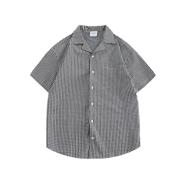 韓国ファッション SELCA-American retro check short sleeve shirt-mselca2024ss-98-02