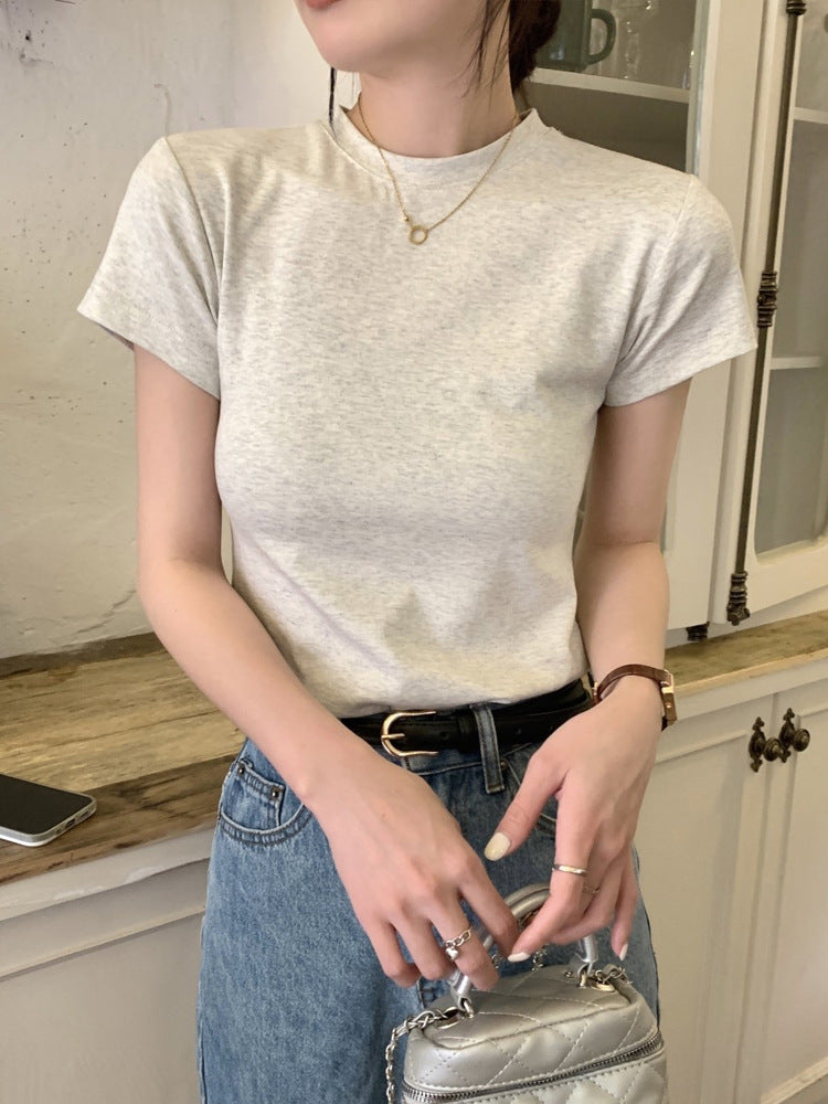 韓国ファッション SELCA-ハーフネックスリム半袖Tシャツ-2023ss-tp05-01-01