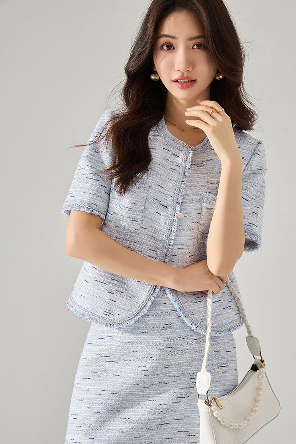 韓国ファッション SELCA-ツイードブルーミニスカート-2024ss-160-04